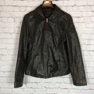 GUESS Brown Genuine Leather Jacket Coat
